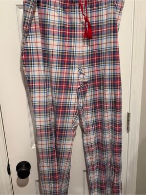 Lands’ End Plaid Pajama Lounge Pants XLT 18 Red Blue Cotton Stretch Sleepwear